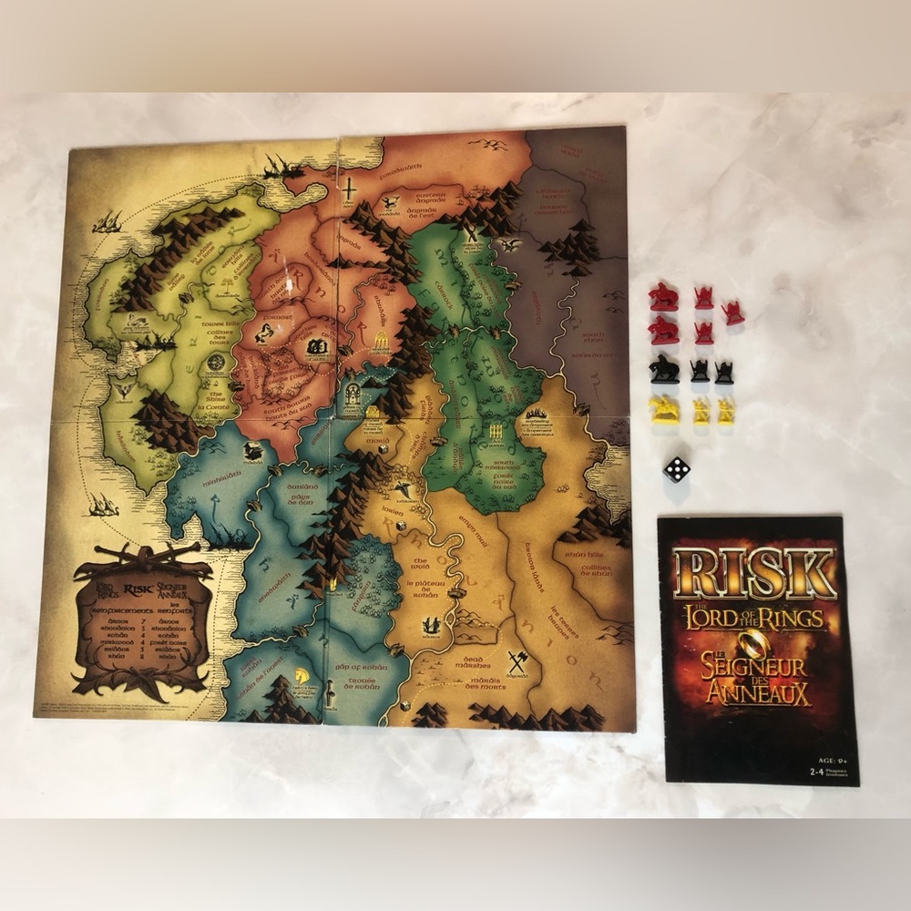 Lord of the Rings Risk Replacement Board, Dice, Instructions & Pieces